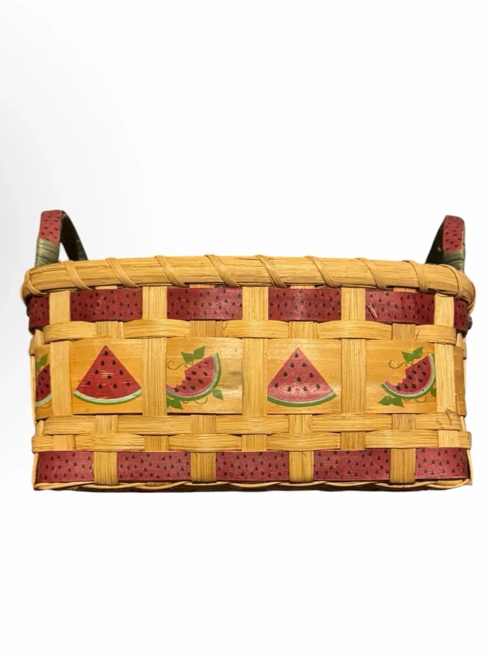 Vintage 90s Woven Wood Splint Watermelon Basket Decor Country Cottagecore